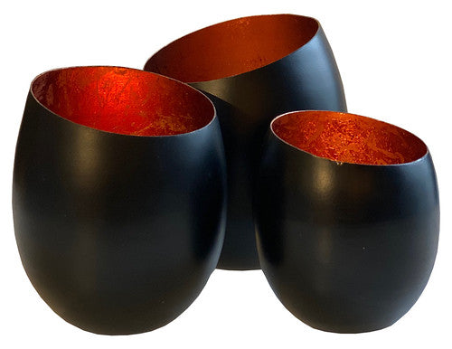 Waxinelichthouders | Hanga Egg copper finish set van 3