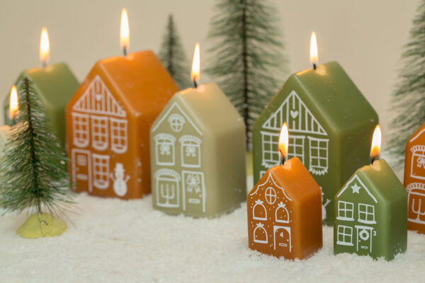 Kaars | Gingerbread huisjes set van 4